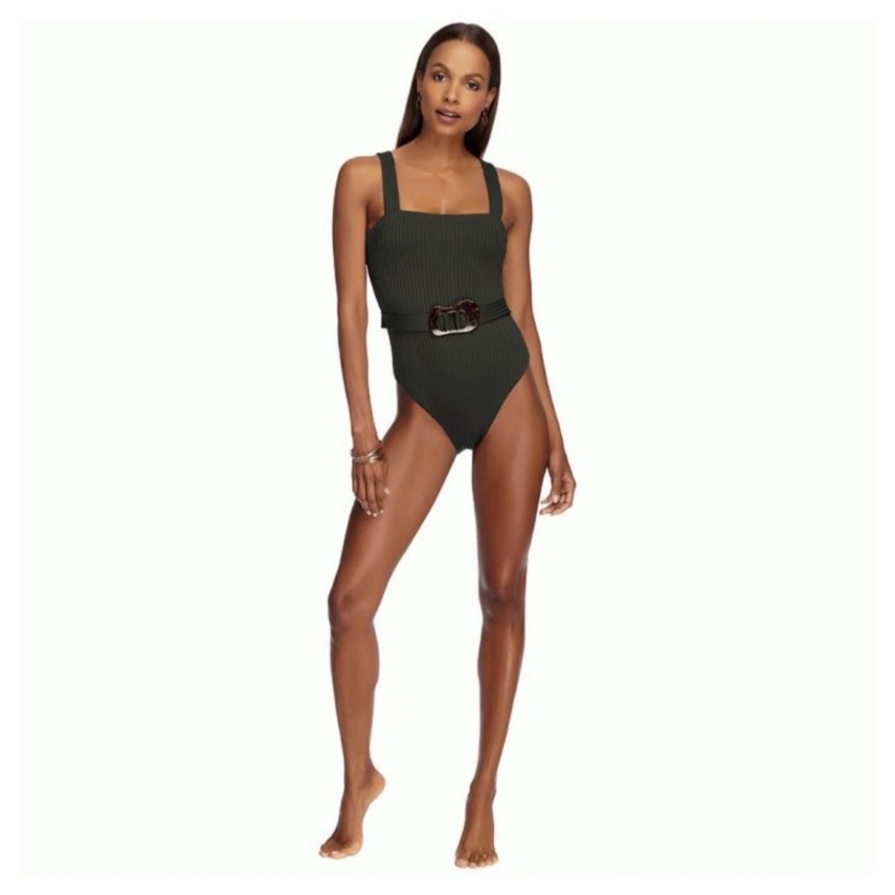 Jets Swimwear Ambrosia Tank Belted Waist  One-Piece Swimsuit In Forest Womens S